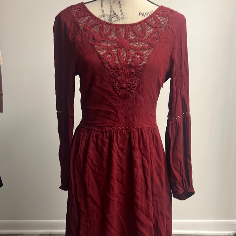 American Eagle Outfitters Red Bishop Sleeve Dress